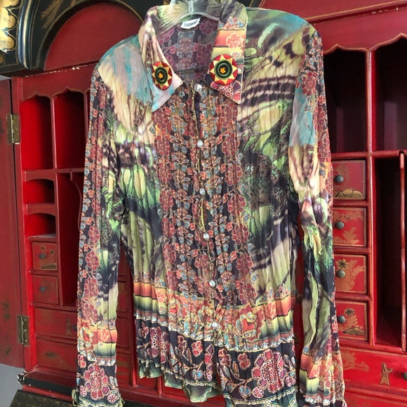 Love Amour Blouse Shirt Embroidered Multicolor Long Sleeve Button Up Size XLarge - Picture 5 of 15